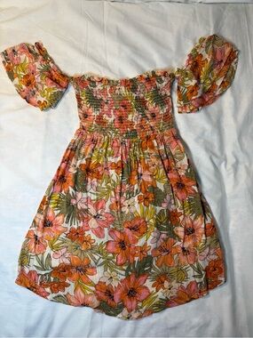 Billabong Women’s Floral Smocked Sundress - Orange & Pink Floral Small
